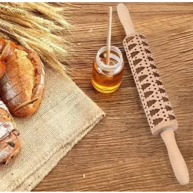   Karácsonyi mintás sodrófa - díszítő nyújtófa kekszekhez és süteményekhez