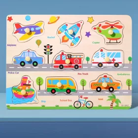   Montessori fejlesztő fa puzzle játék Járművek gyerekeknek 1
