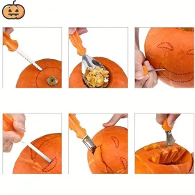   7 darabos Halloween Tökfaragó Készlet - Kreatív Tök Dekorációs Eszközök Készlete