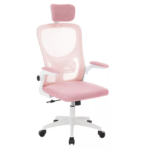 Ergonomikus irodai szék deréktámasszal és fejtámlával, rózsaszín