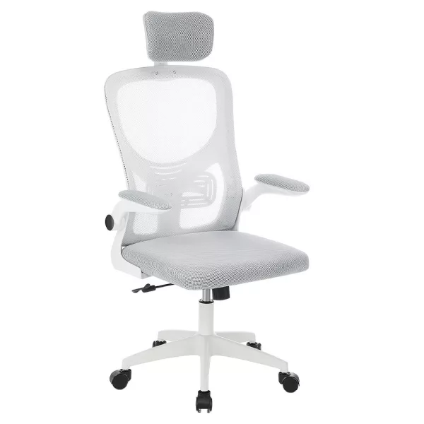 Ergonomikus irodai szék deréktámasszal és fejtámlával, szürke