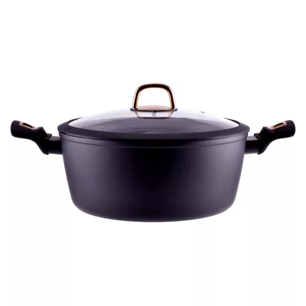 Golden Line tapadásmentes alumínium lábas üvegfedővel, 28cm, 6,1L, indukciós