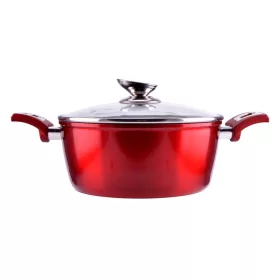   Tapadásmentes alumínium lábas üvegfedővel, indukciós, 24cm, 4.5L, piros Red Line 10397
