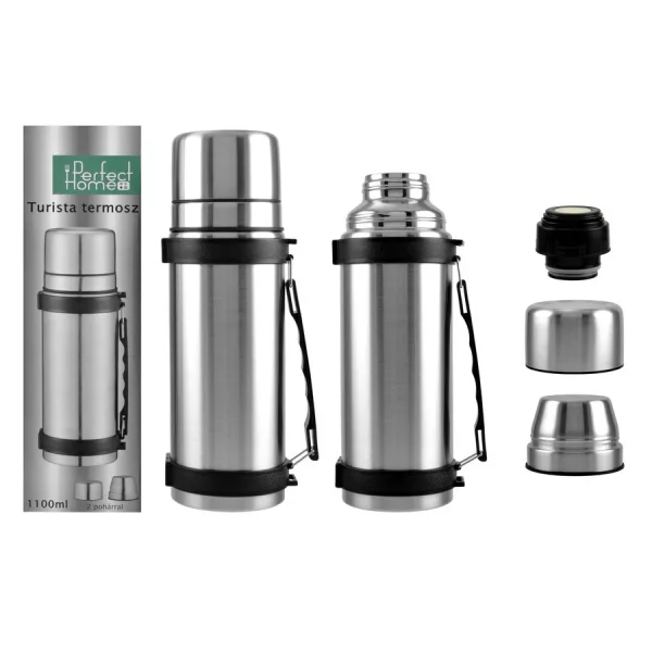 Perfect Home turista termosz rozsdamentes 1100 ml, két pohárral