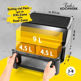   Maxx-world GOURMETMAXX digitális kétkamrás forrólevegős fritőz 9L DS14349-L