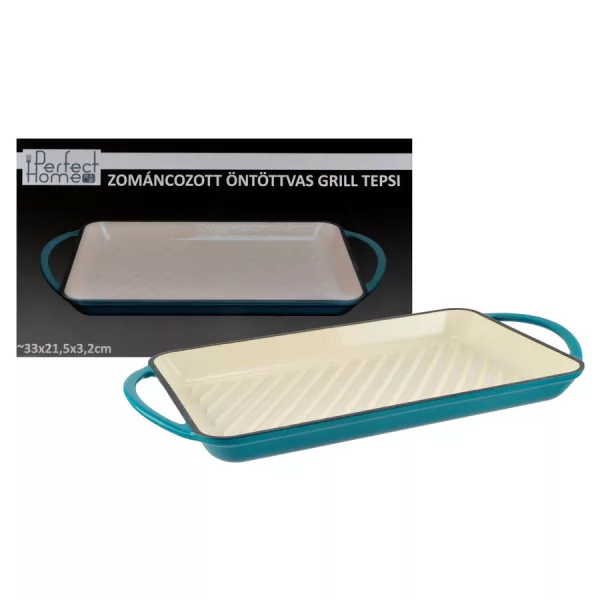 Perfect Home zománcozott öntöttvas grill tepsi 33*21,5 cm türkizkék