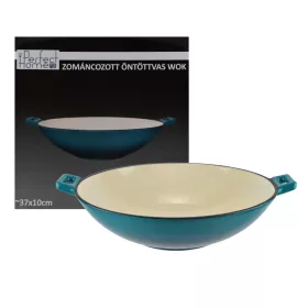 Perfect Home zománcozott öntöttvas wok 37 cm türkizkék