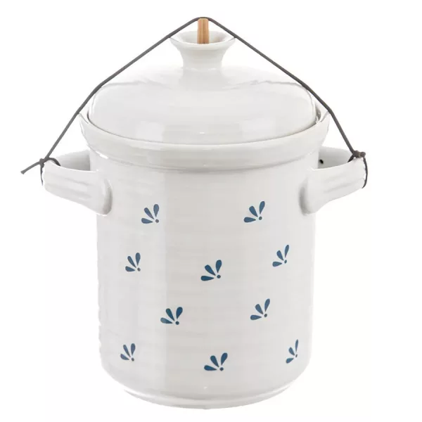 Mázas agyag fermentáló edény, kék-fehér, 2,8 l