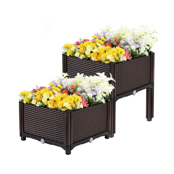 Rattan hatású műanyag virágos doboz - variálható kialakítás - 39x39x22 cm