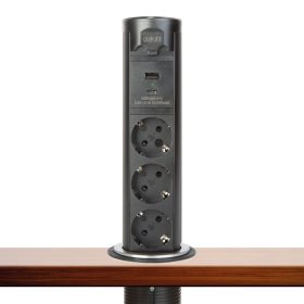   Delight Motoros rejtett elosztó - 'Touchcontrol' - 3-as + USB + Type-C - fekete