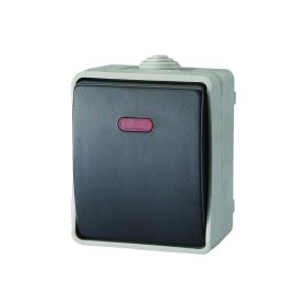   AQUATOP 9877H falon kívüli nyomókapcsoló, 1 billenő, 10 A, IP54, szürke, jelzőfény