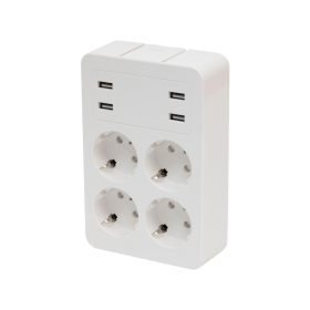   Home NV 4 USB tálcás USB-s elosztó, 4 földelt aljzat, 4 USB aljzat össz 2,4A, elforgatható csatlakozódugó, max.3680W,