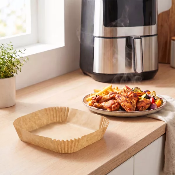 Bewello air fryer sütőpapír olaj nélküli sütőhöz, négyzet, 23 cm, 50 db/csomag