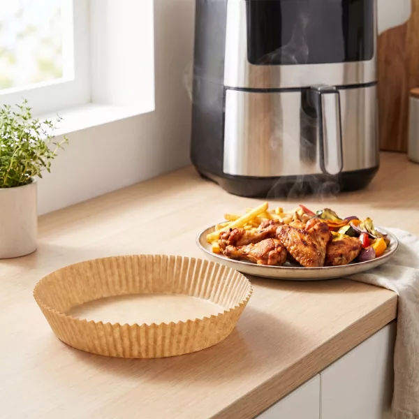 Bewello air fryer sütőpapír olaj nélküli sütőhöz, kör, 20 cm, 50 db/csomag