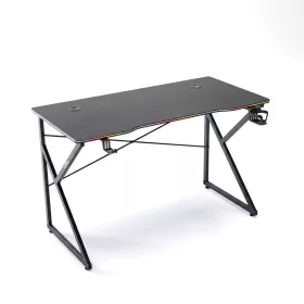   BeMaDa gamer asztal RGB LED-del, USB-vel, pohártartóval, fejhallgató tartóval, 120 x 60 x 75 cm fekete