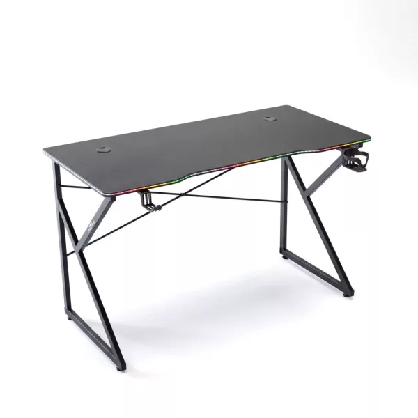 BeMaDa gamer asztal RGB LED-del, USB-vel, pohártartóval, fejhallgató tartóval, 120 x 60 x 75 cm fekete
