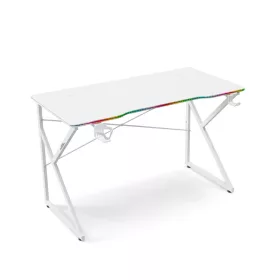   BeMaDa gamer asztal RGB LED-del, USB-vel, pohár- és fejhallgató-tartóval, 120 x 60 x 75 cm, fehér
