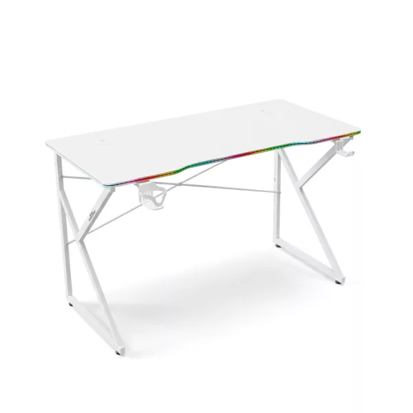 BeMaDa gamer asztal RGB LED-del, USB-vel, pohár- és fejhallgató-tartóval, 120 x 60 x 75 cm, fehér