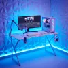BeMaDa gamer asztal RGB LED-del, USB-vel, pohár- és fejhallgató-tartóval, 120 x 60 x 75 cm, fehér