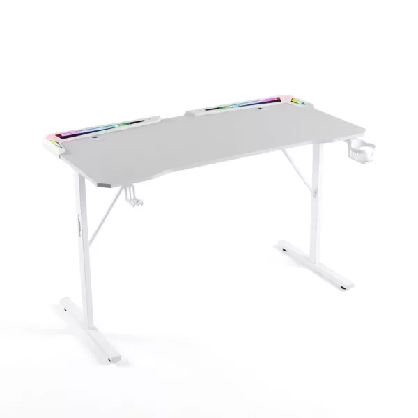 BeMaDa gamer asztal RGB LED-del, USB-vel, pohártartóval, fejhallgató tartóval, fehér 120 x 60 x 75 cm