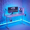 BeMaDa gamer asztal RGB LED-del, USB-vel, pohártartóval, fejhallgató tartóval, fehér 120 x 60 x 75 cm