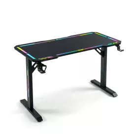   BeMaDa gamer asztal RGB LED-del, USB-vel, pohártartóval, fejhallgató-tartóval, fekete