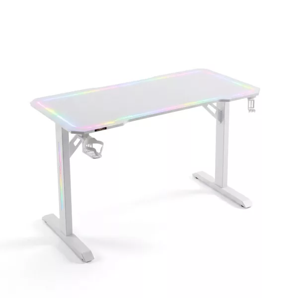 BeMaDa gamer asztal RGB LED-del, USB-vel, pohár- és fejhallgató-tartóval, 120 x 60 x 75 cm, fehér
