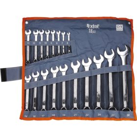   EXTOL PREMIUM csillag-villás kulcs klt., CrV., elliptikus, vászon tartóban ; 18db, 6-30mm