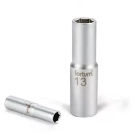   FORTUM dugófej, hosszított, 1/2', 10mm, 61CrV5, mattkróm, 77mm hosszú FORTUM