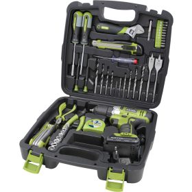   EXTOL CRAFT akkus fúrócsavarozó, 12V, Li-ion, 1db 1300 mAh akku + 46 db szerszámkészlet