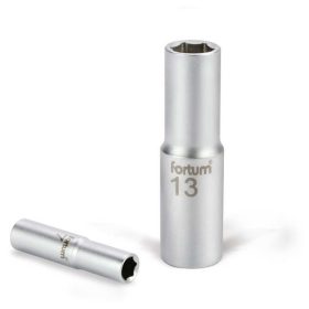   FORTUM dugófej, hosszított, 1/4', 13mm, 61CrV5, mattkróm, 50mm hosszú