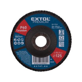   EXTOL PREMIUM lamellás csiszoló acél, Alu, műa. és fa munkadarabok csiszolására, 125×22mm; P60, kúpos, max.:12.300 ford./perc, E