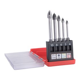   EXTOL PREMIUM fúró klt. 5 db, üvegre, kerámiára és csempére, keményfém lapkás; 4-10 mm ×100mm, 4élü, 1/4 hatszög befogás