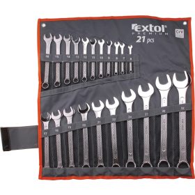   EXTOL PREMIUM csillag-villás kulcs klt., CrV., vászon tartóban; 21db, 6-32mm