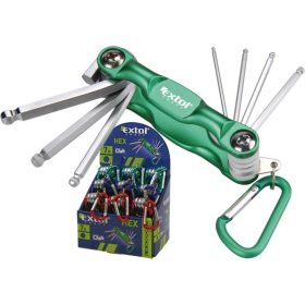   EXTOL CRAFT imbuszkulcs klt., Cr40 gömbfej, színes, TÜV/GS; 7db, 1,5-6mm, karabínerrel, 9 darabonként kínálódobozban