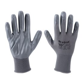   EXTOL PREMIUM kötött kesztyű szürke nylon, méret: 10' nitrilbe mártott teny. és ujjhegy., gumírozott mandzsetta