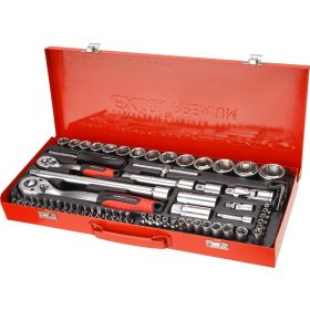   EXTOL PREMIUM dugókulcs klt., CV., racsnis 45fog ; 1/4" és 1/2", 65db, dugófejek (4-32mm), bitek, fém doboz