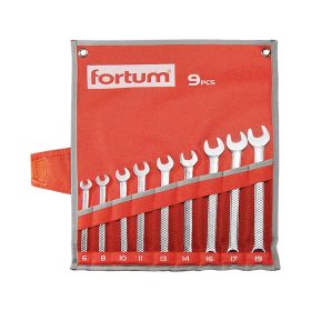   FORTUM csillag-villás kulcs klt. 9db, 6-19mm 61CrV5, mattkróm, vászon tok FORTUM