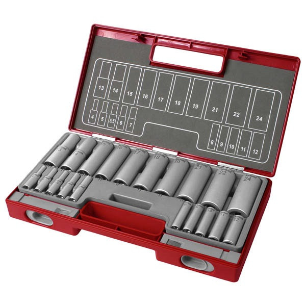 FORTUM hosszított dugófej klt. 1/2', 1/4', 20db; 61CrV5 FORTUM