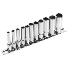   EXTOL PREMIUM hosszított Multi Lock dugófej klt. ; 1/4', 11db 4, 5, 5.5, 6, 7, 8, 9, 10, 11, 12, 13mm, tartó sínen