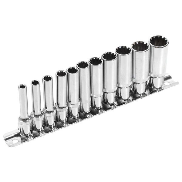 EXTOL PREMIUM hosszított Multi Lock dugófej klt. ; 1/4', 11db 4, 5, 5.5, 6, 7, 8, 9, 10, 11, 12, 13mm, tartó sínen