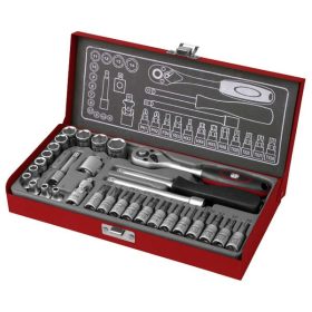   FORTUM dugókulcs és bitdugófej klt. 1/4', 31db, 61CrV5; mattkróm FORTUM