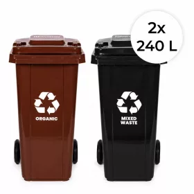  MULTISTORE 2 db 240L hulladéktároló kuka szett, fekete-barna, vegyes és BIO, gumikkal