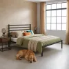 ModernHome fém ágy 190x200 cm, ágyráccsal és fejtámlával, fekete, minimalista