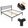 ModernHome fém ágy 190x200 cm, ágyráccsal és fejtámlával, fekete, minimalista
