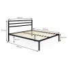 ModernHome fém ágy 190x200 cm, ágyráccsal és fejtámlával, fekete, minimalista