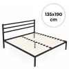 ModernHome fém ágy ágyráccsal és fejtámlával, 135x190 cm, fekete