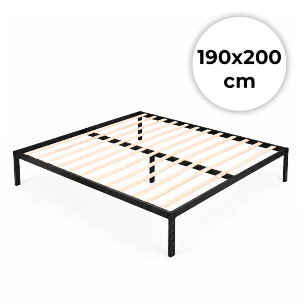 ModernHome fém ágy ágyráccsal, 190x200 cm, minimalista fekete kivitel