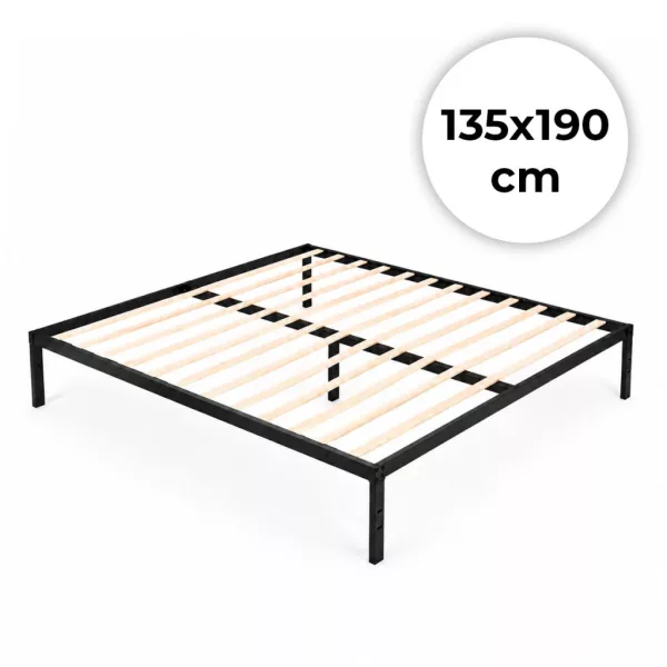 ModernHome fém ágy ágyráccsal, 135x190 cm, minimalista fekete keret