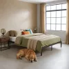ModernHome fém ágy ágyráccsal, 135x190 cm, minimalista fekete keret